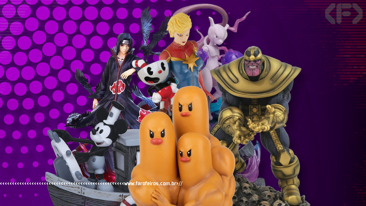 Dugtrio Bombado - Mewtwo - Mickey Mouse - Cuphead - Thanos - Capitã Marvel - Itachi Uchiha - Blog Farofeiros