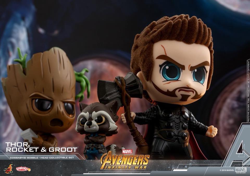 Cosbabys de Guerra Infinita - Rocket, Groot e Thor