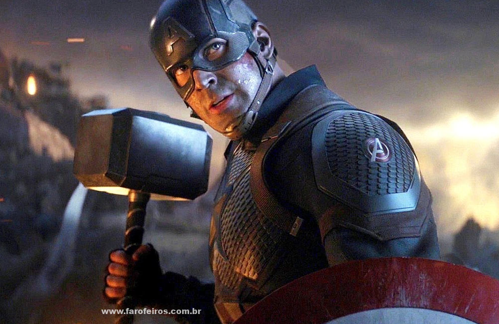 Capitão América com o martelo do Thor - Vingadores - Ultimato - Blog Farofeiros