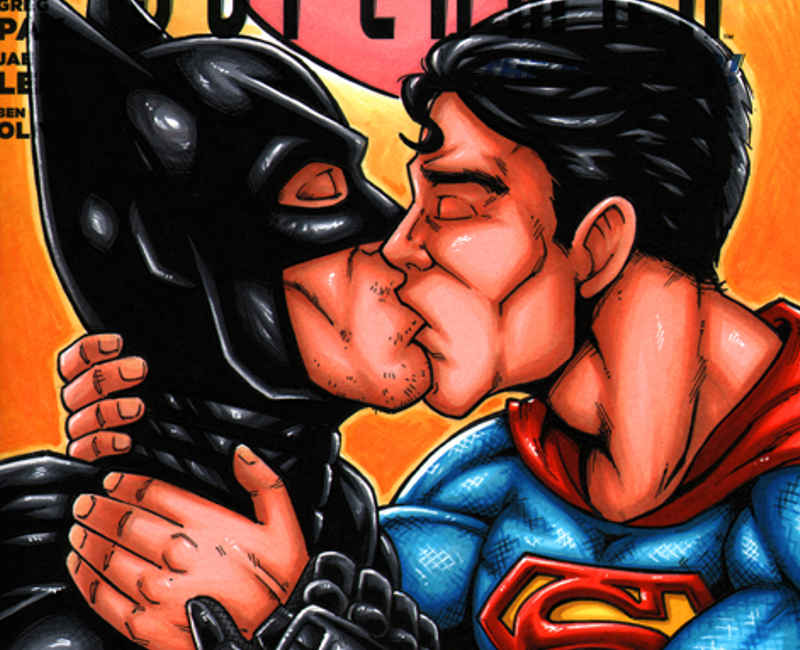 Batman beijando Superman - Batman + Superman in Love sketch cover by gb2k