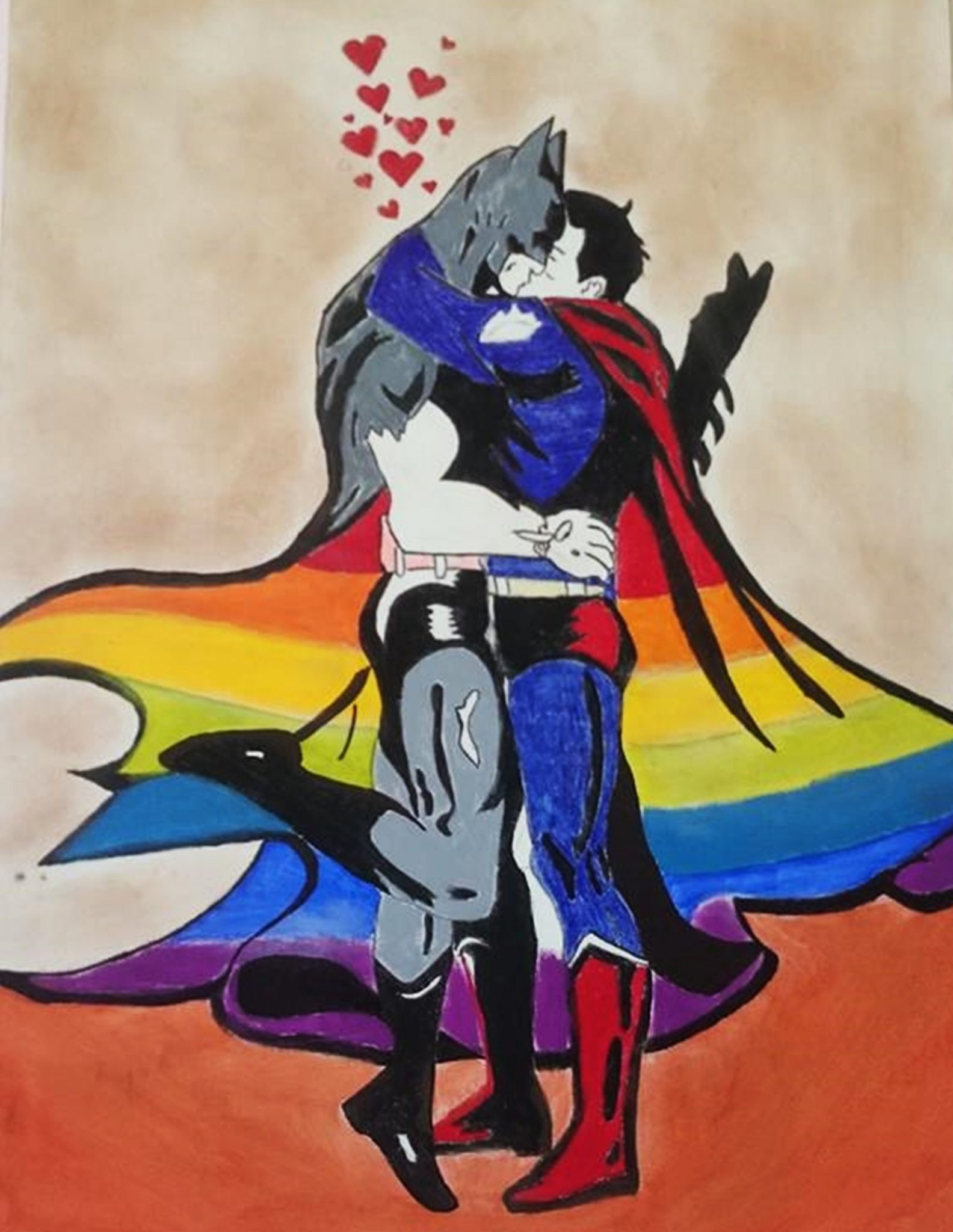 Batman beijando Superman em Poços de Caldas