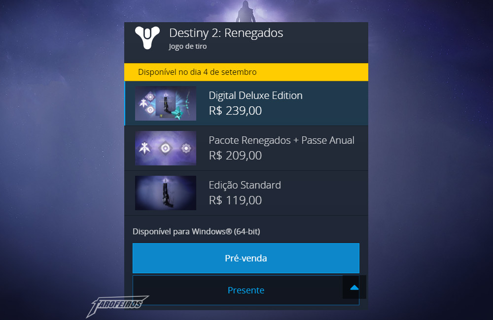 Destiny 2 - Forsaken está indisponível para compra no Brasil - 01 - Preços para PC - Battle net