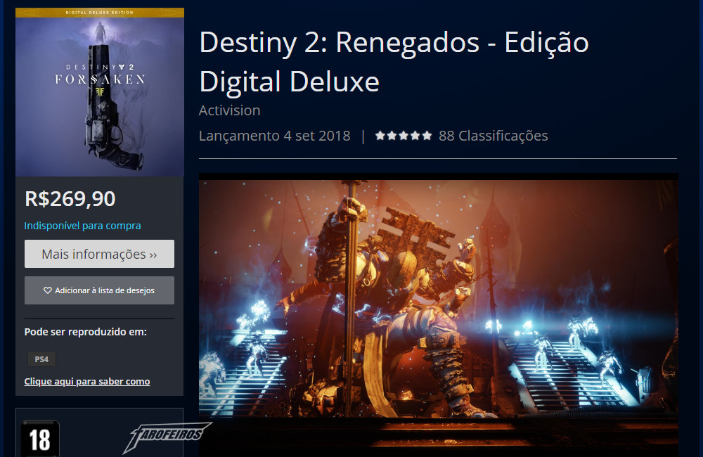 Destiny 2 - Forsaken está indisponível para compra no Brasil - 02 - PSN