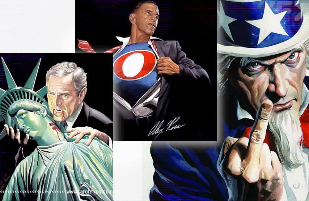 A arte de Alex Ross - Obama - Bush - Tio Sam - Blog Farofeiros