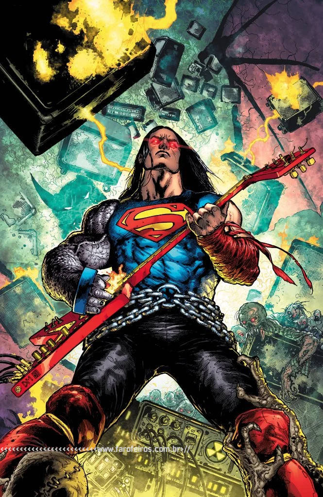 Superman tocando guitarra - Death Metal - DC Comics - Blog Farofeiros