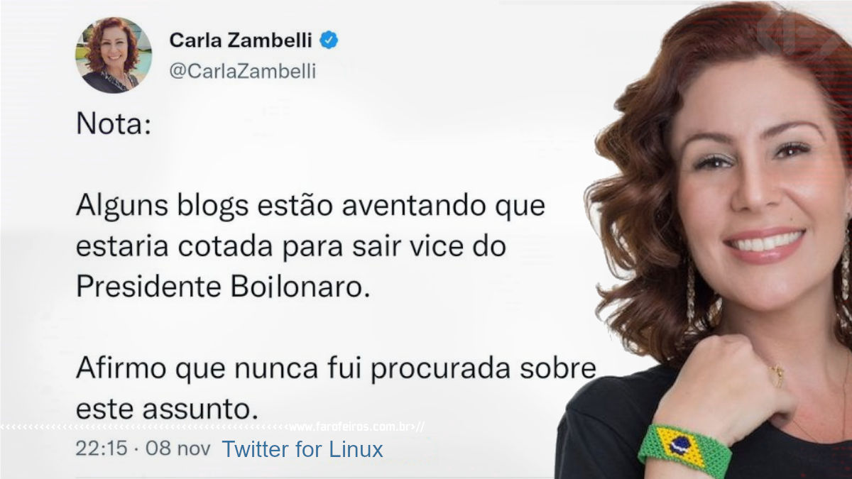 Tweet de Carla Zambelli sobre a vice presidênciaem 2022 - Blog Farofeiros
