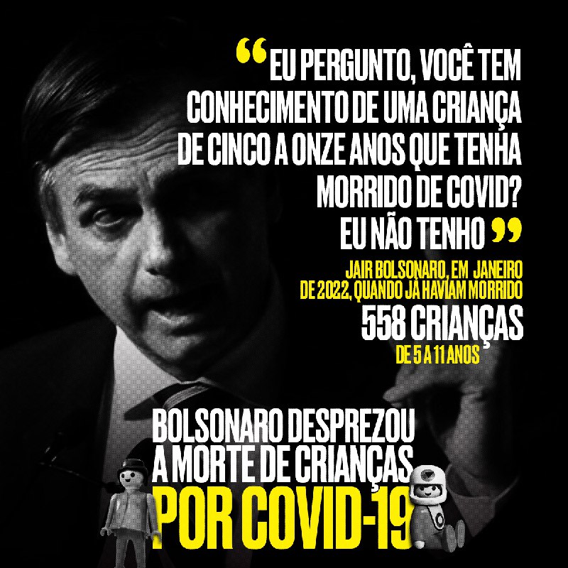 Bolsonaro desprezou morte de crianças por Covid 19