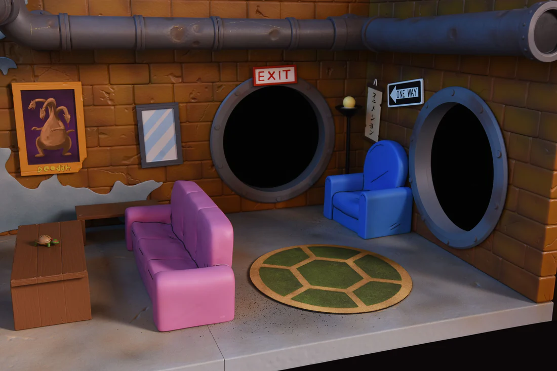 Esgoto das Tartarugas Ninja - TURTLES (CARTOON) - SEWER LAIR LIVING ROOM DIORAMA NECA - Blog Farofeiros