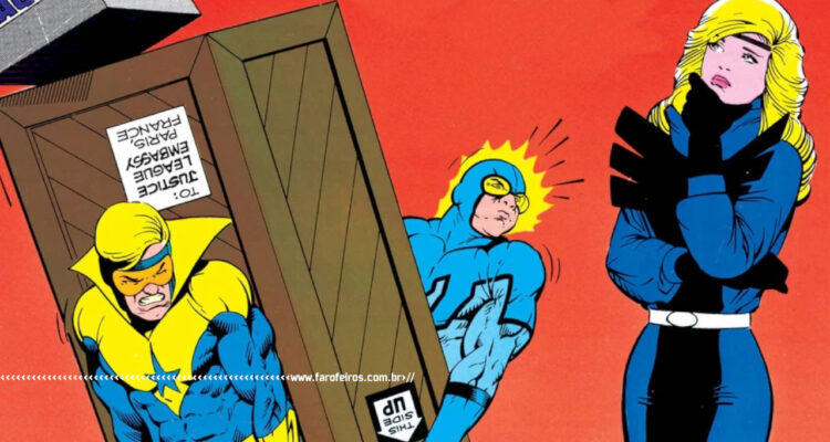 Capa de Justice League International Vol 1 #8 - DC Comics - Besouro Azul - Gladiador Dourado - Canário - BLOG FAROFEIROS